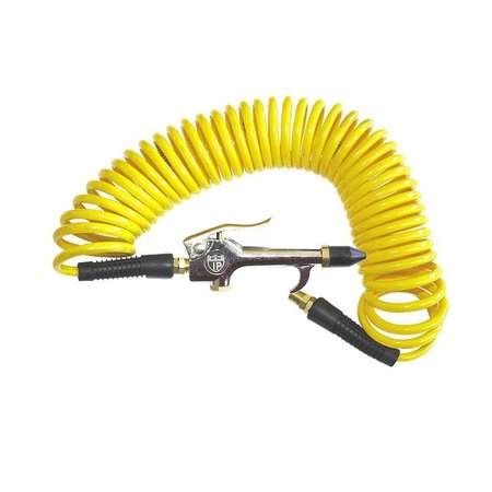 INTERSTATE PNEUMATICS Yellow Polyurethane Recoil Hose 1/4 Inch x 12 feet Solid Fittings + Gun HR14-012B